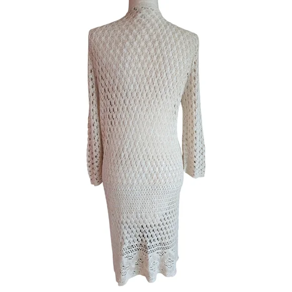 Christopher & Banks Off White Cream Crochet Knitted Open Long Cardigan Women's M - Picture 4 of 13